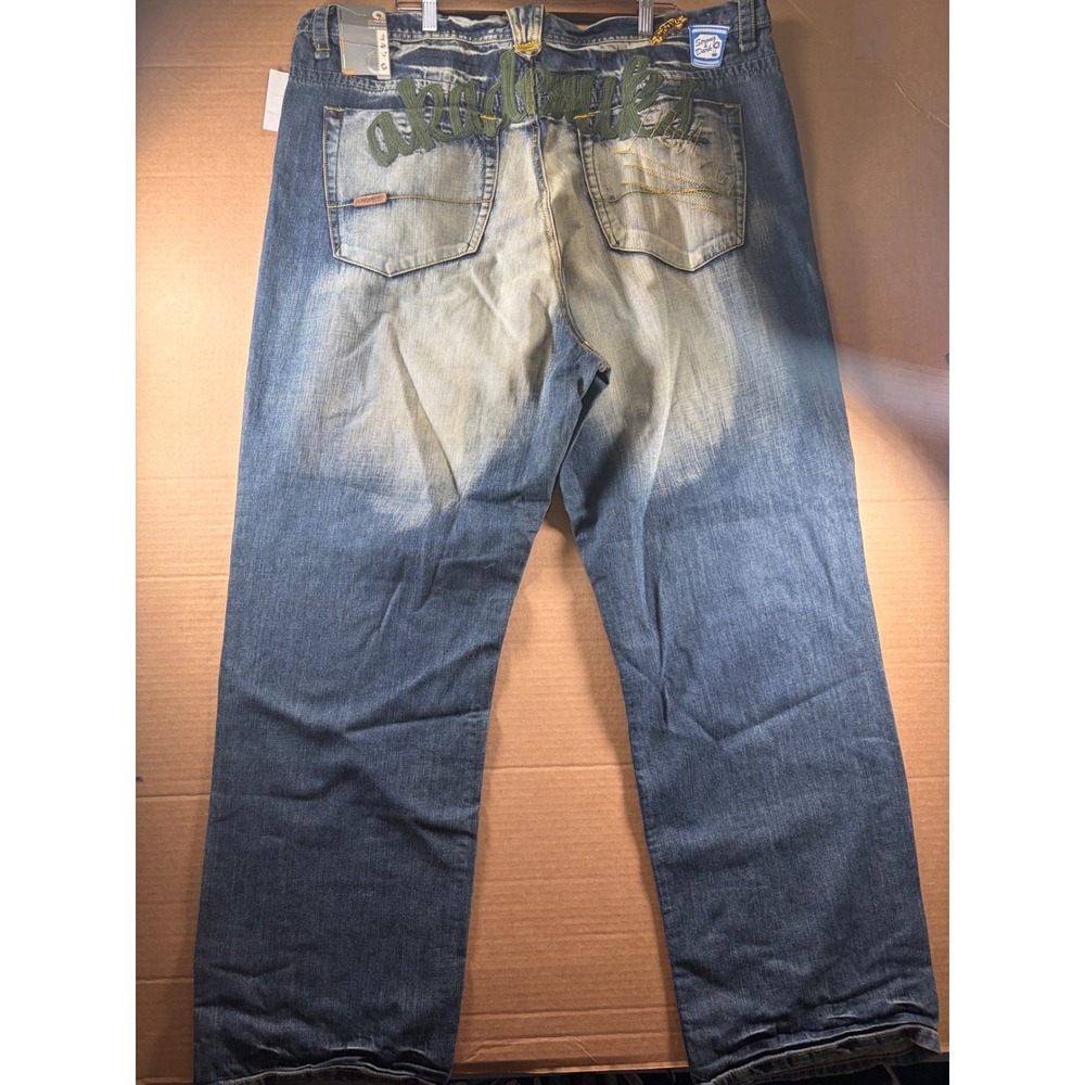 Akademiks Jeans Mens 42x32 Blue Baggy Loose Fit Faded Denim NWT Streetwear